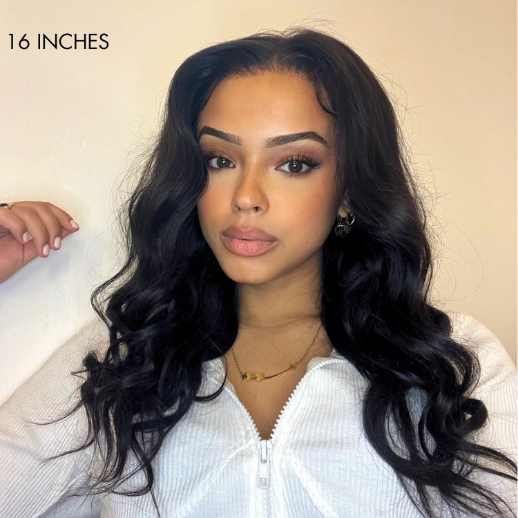 Crazy Wednesday | Hair 180% Density | Natural Black Loose Body Wave 5x5 Closure HD Lace Glueless Mid Part Long Wig | Large & Small Cap Size