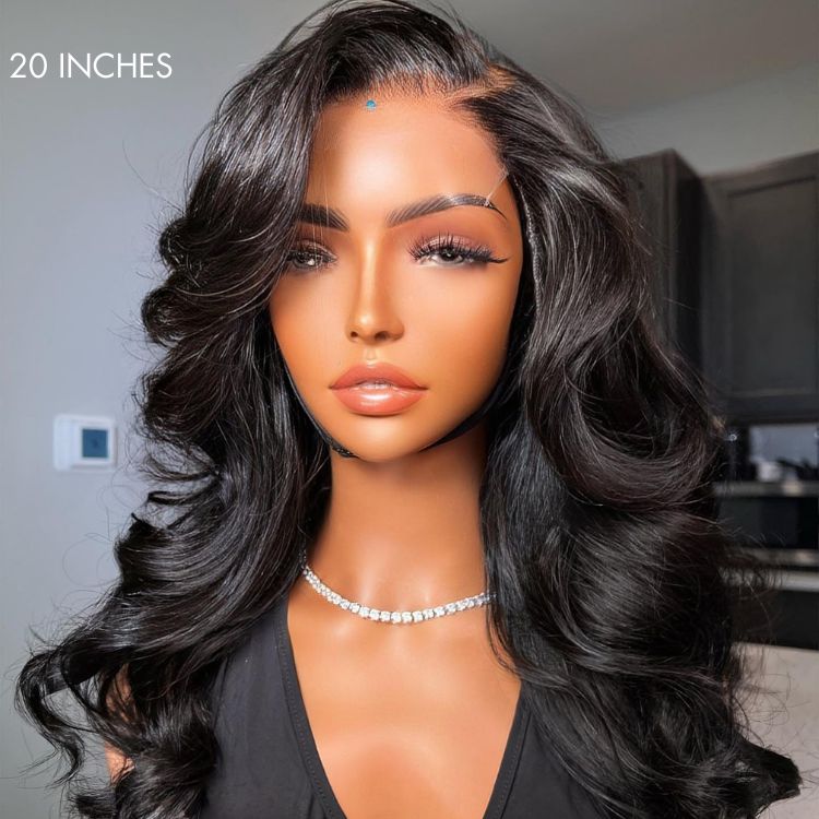 Crazy Wednesday | Hair 180% Density | Natural Black Loose Body Wave 5x5 Closure HD Lace Glueless Mid Part Long Wig | Large & Small Cap Size