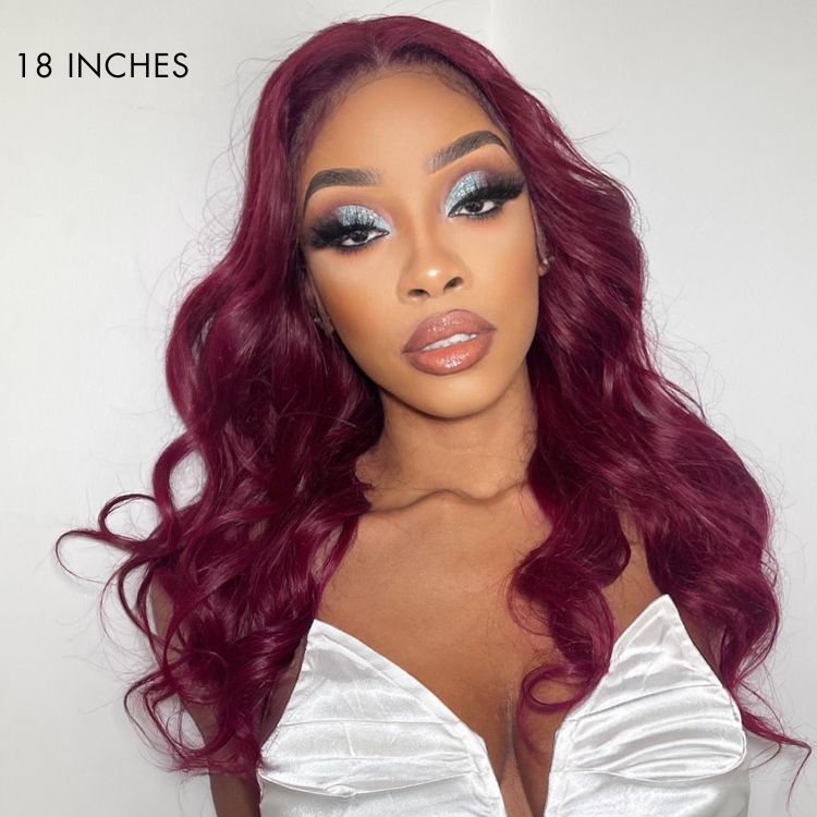Classic Sugar Plum 13x4 lace front body wave glueless wig with 150% density and adjustable straps