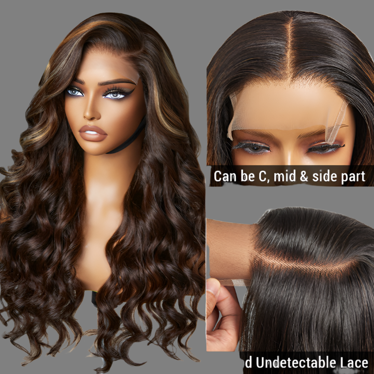 Beyon-Inspired | Blonde Brown Highlight Water Loose Wave 5x5 Closure Lace C Part Long Wig 100% Human Hair