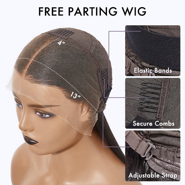 Honey blonde highlight natural black loose body wave glueless 13x4 lace front wig