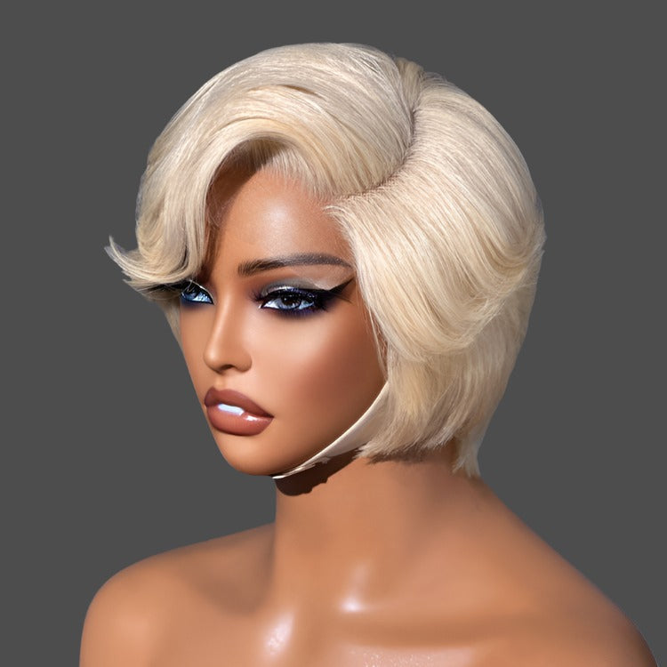 613 Blonde Pixie Cut Glueless Minimalist HD Lace C Part Short Wig 100% Human Hair