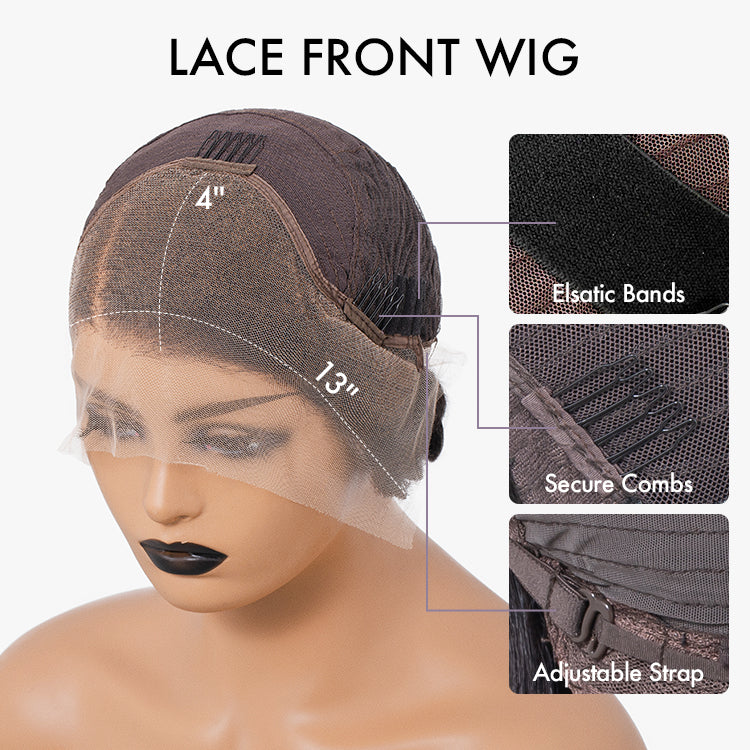 Classic natural black glueless 13x4 lace front wig with silky straight 100% human hair