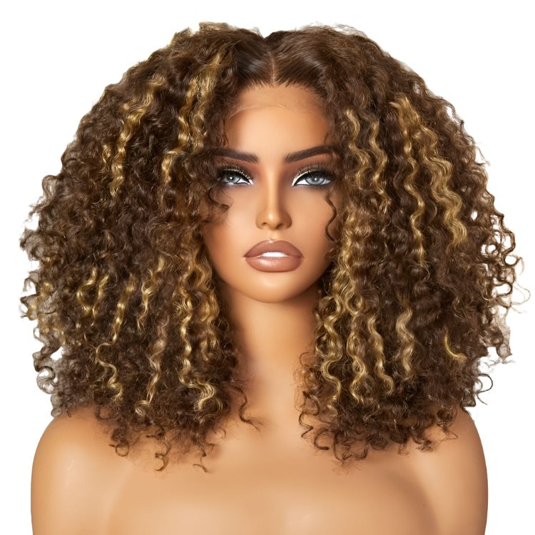 1 SEC INSTALL WIG | Honey Blonde Highlight Kinky Curly Glueless 5x5 Closure HD Lace Wig Breathable Cap