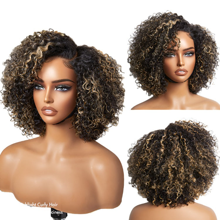 1 SEC INSTALL WIG | Honey Blonde Highlight Kinky Curly Glueless Minimalist HD Lace Classic Short Wig