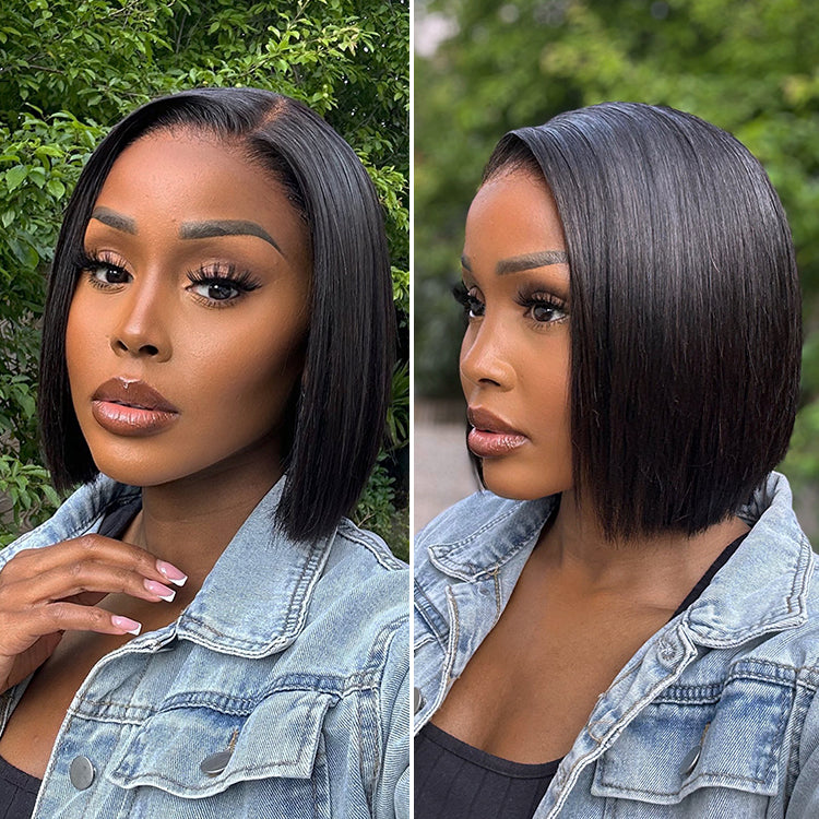Wig Super Natural Hairline Silky Blunt Cut Bob Glueless 13x4 Frontal Lace Human Hair Short Wig Pre-Cut Lace