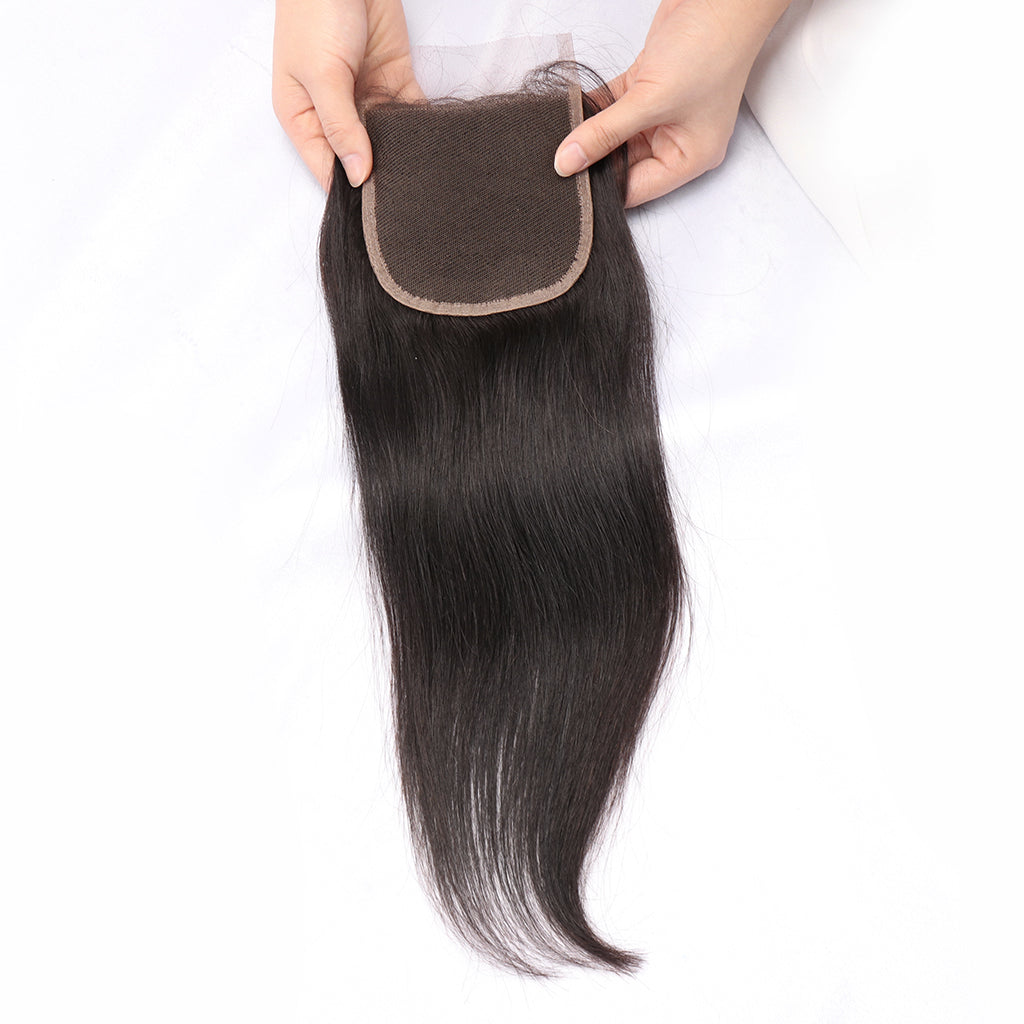 100% Unprocessed Human Hair Brazilian Lace Closure Straight Hair 4x4 Free Part Lace Closure Natural Black