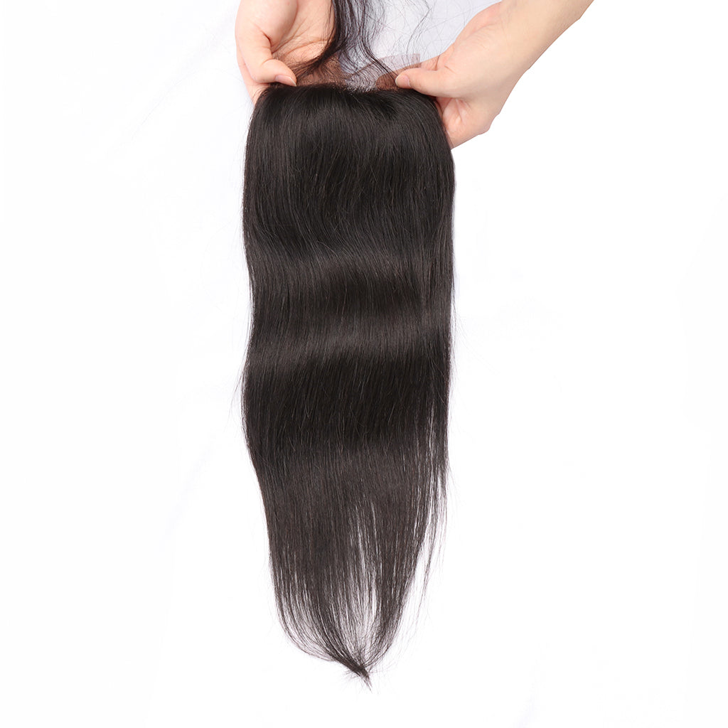 100% Unprocessed Human Hair Brazilian Lace Closure Straight Hair 4x4 Free Part Lace Closure Natural Black