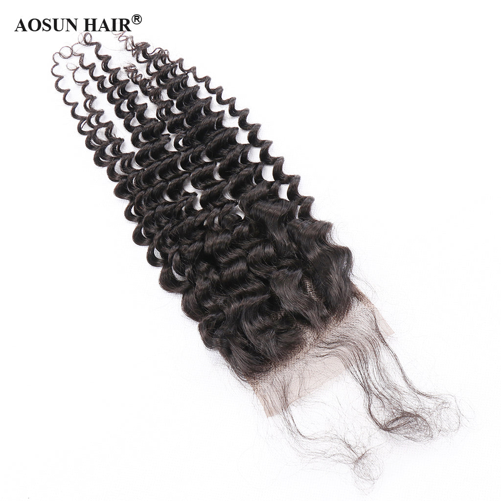 Brazilian Deep Curly Lace Closure 4*4 Free Part Human Hair Closure Free Shipping