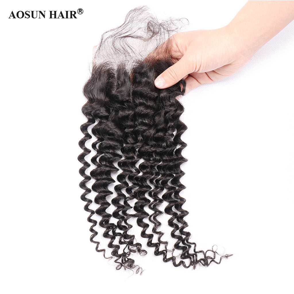 Brazilian Deep Curly Lace Closure 4*4 Free Part Human Hair Closure Free Shipping