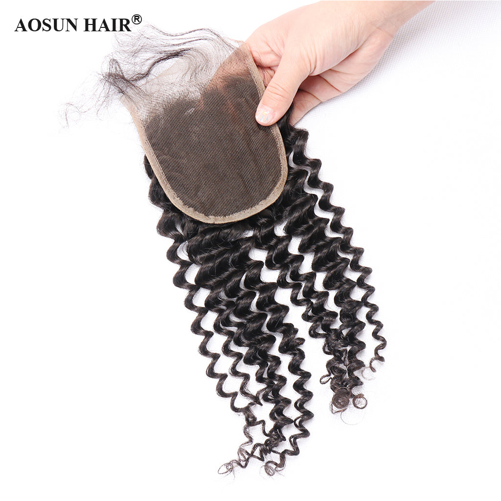Brazilian Deep Curly Lace Closure 4*4 Free Part Human Hair Closure Free Shipping