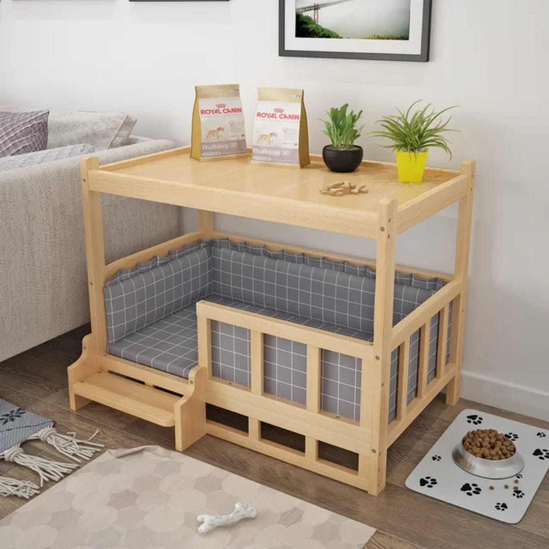 Natural Bedside Table with Built-In Pet Bed (45x60)