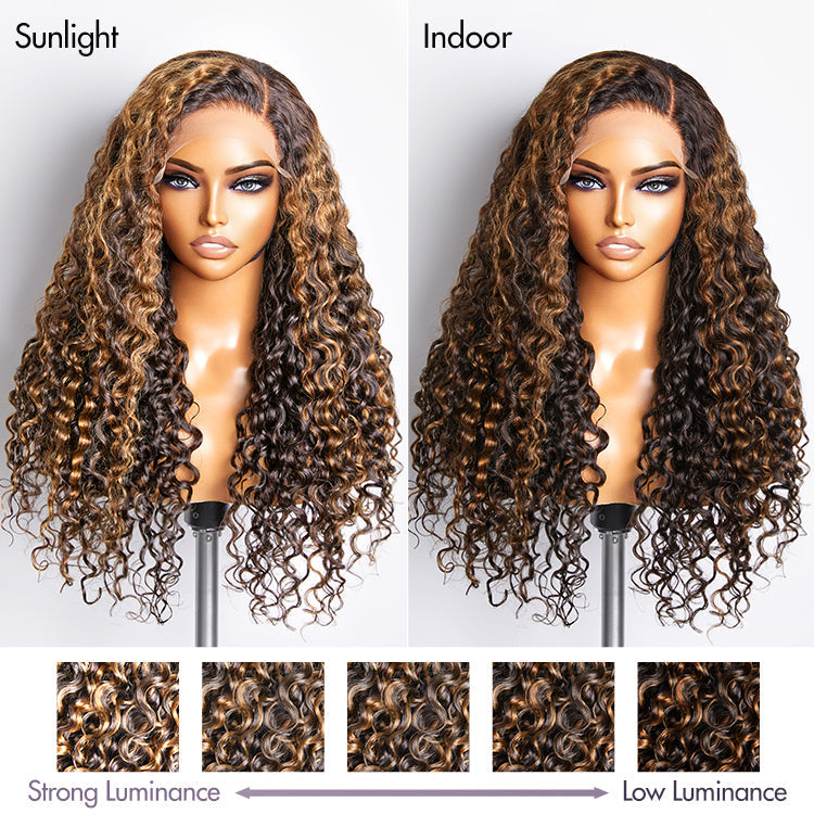 Bundle Deal | Brown Highlights Funmi Curly Glueless 5x5 Closure Lace Wig |