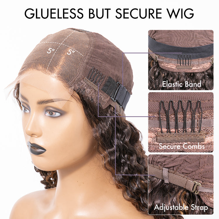 Bundle Deal | Brown Highlights Funmi Curly Glueless 5x5 Closure Lace Wig |