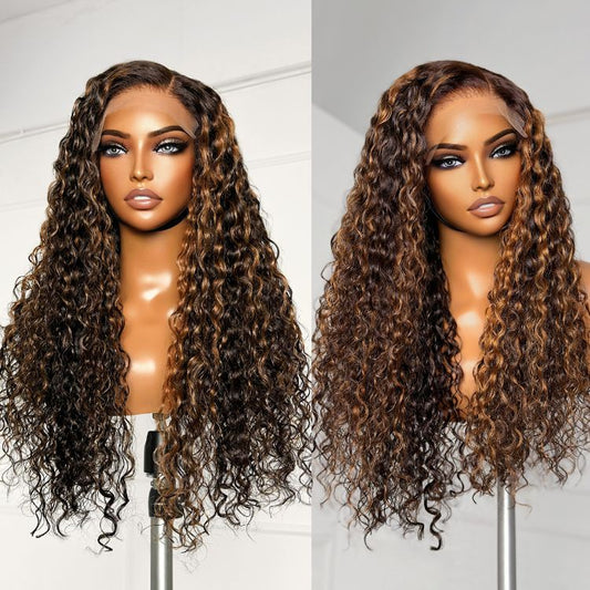 Bundle Deal | Brown Highlights Funmi Curly Glueless 5x5 Closure Lace Wig |