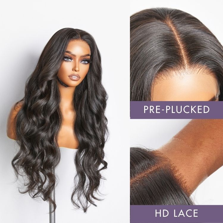 Crazy Wednesday | Hair 180% Density | Natural Black Loose Body Wave 5x5 Closure HD Lace Glueless Mid Part Long Wig | Large & Small Cap Size