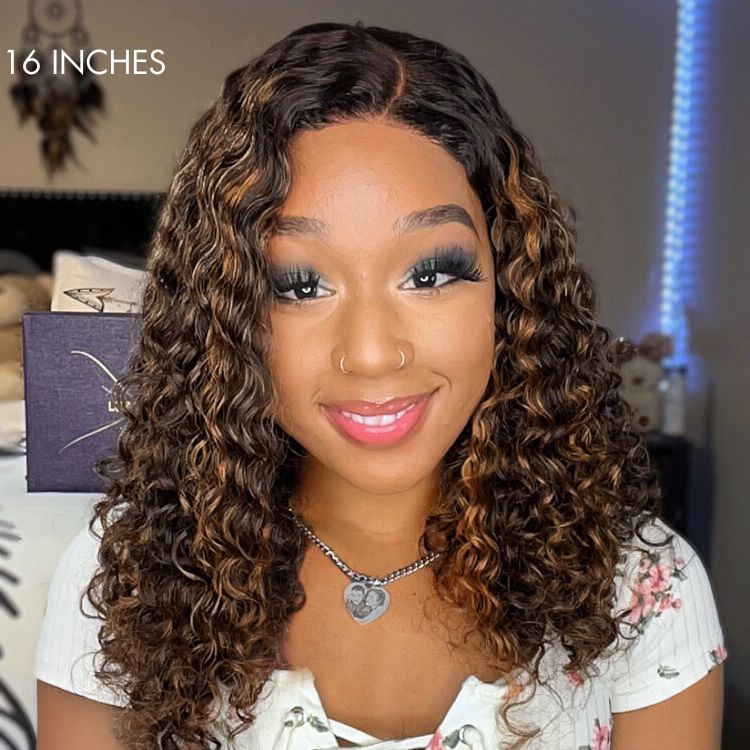 Bundle Deal | Brown Highlights Funmi Curly Glueless 5x5 Closure Lace Wig |