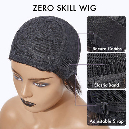 Beginner Friendly Trendy Water Wave Light Weight Glueless Short Cut Wig with Bangs | Not Sold Separately