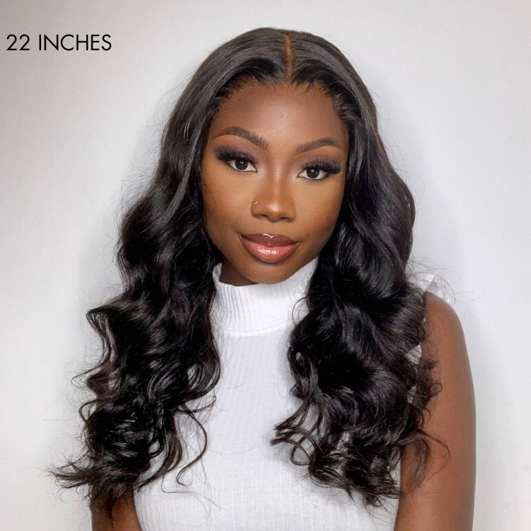 Crazy Wednesday | Hair 180% Density | Natural Black Loose Body Wave 5x5 Closure HD Lace Glueless Mid Part Long Wig | Large & Small Cap Size