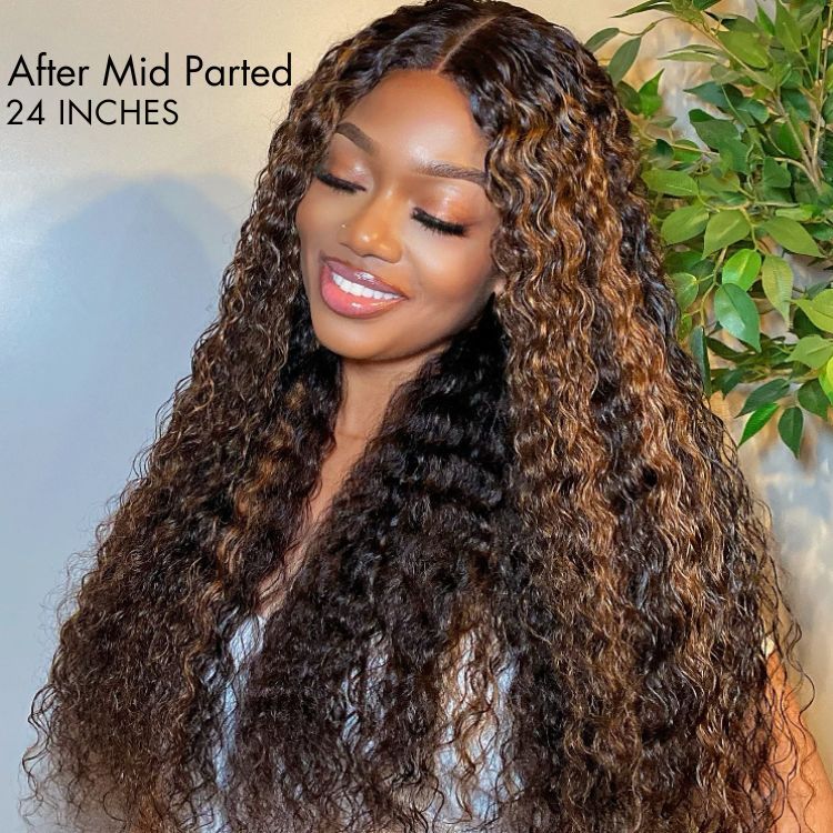 Bundle Deal | Brown Highlights Funmi Curly Glueless 5x5 Closure Lace Wig |