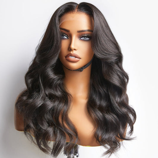 Crazy Wednesday | Hair 180% Density | Natural Black Loose Body Wave 5x5 Closure HD Lace Glueless Mid Part Long Wig | Large & Small Cap Size