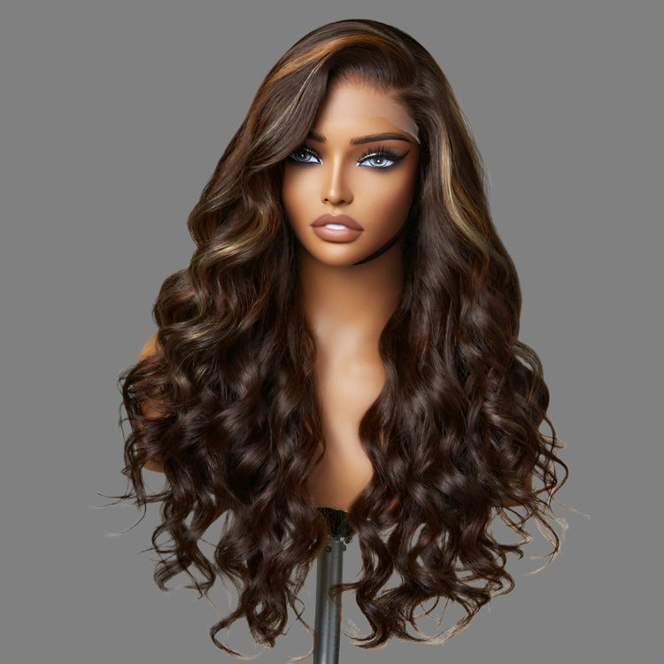 Beyon-Inspired | Blonde Brown Highlight Water Loose Wave 5x5 Closure Lace C Part Long Wig 100% Human Hair