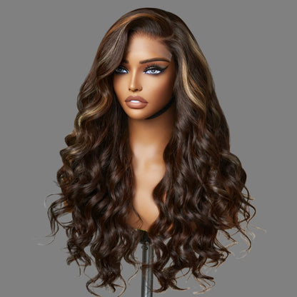 Beyon-Inspired | Blonde Brown Highlight Water Loose Wave 5x5 Closure Lace C Part Long Wig 100% Human Hair