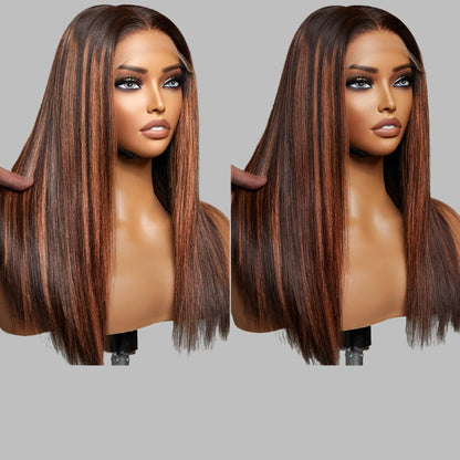 Classic Copper Ombre Highlights Silky Straight Glueless 5x5 Closure Lace Wig