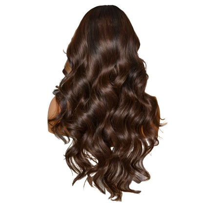 Breathable Cap Brown Highlight Loose Wave Glueless 5x5 Closure HD Lace Wig with Curtain Bangs