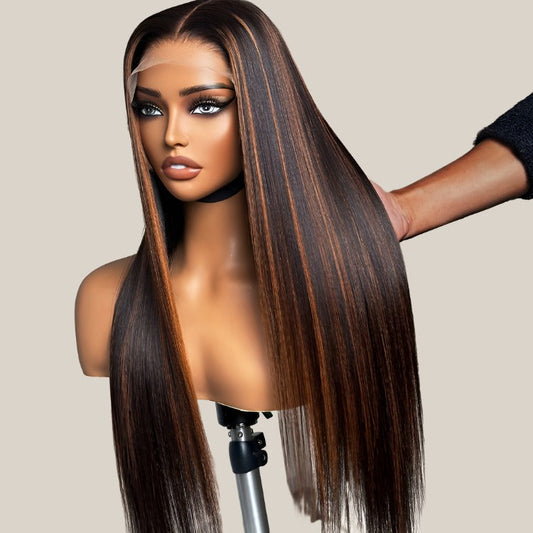 Classic Copper Ombre Highlights Silky Straight Glueless 5x5 Closure Lace Wig