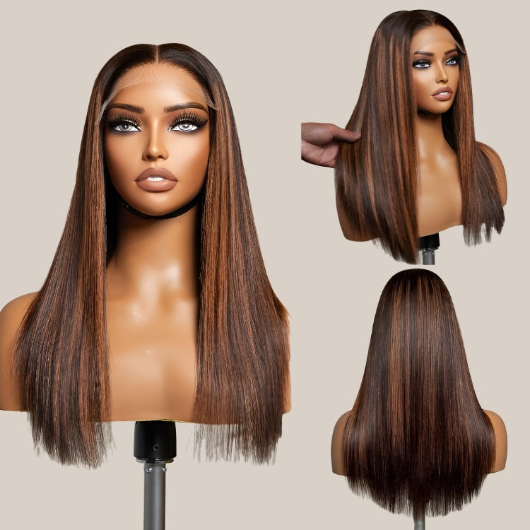 Classic Copper Ombre Highlights Silky Straight Glueless 5x5 Closure Lace Wig