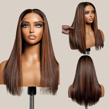 Classic Copper Ombre Highlights Silky Straight Glueless 5x5 Closure Lace Wig