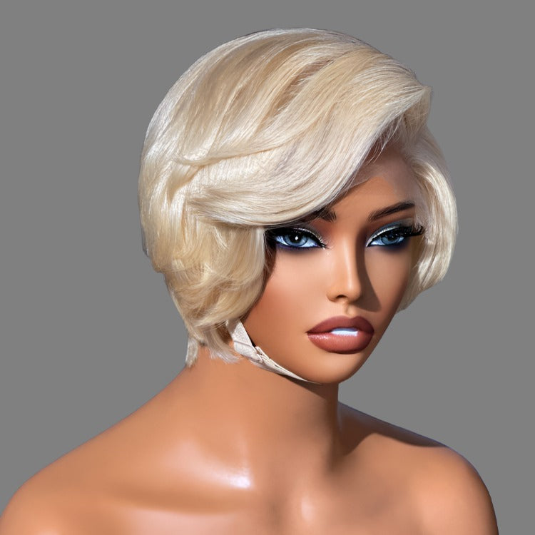 613 Blonde Pixie Cut Glueless Minimalist HD Lace C Part Short Wig 100% Human Hair