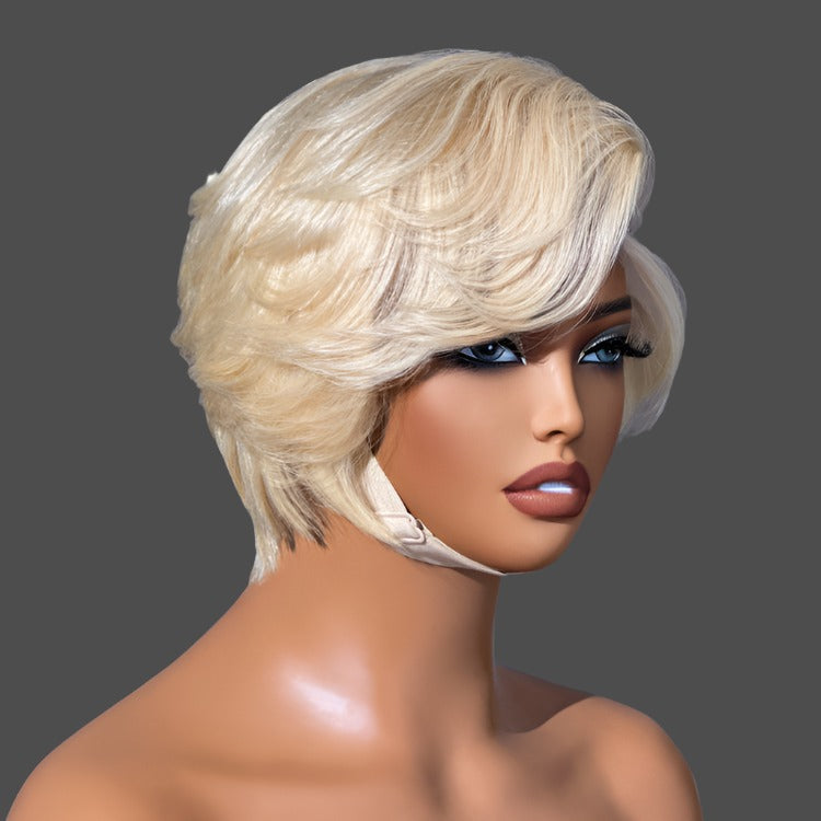 613 Blonde Pixie Cut Glueless Minimalist HD Lace C Part Short Wig 100% Human Hair
