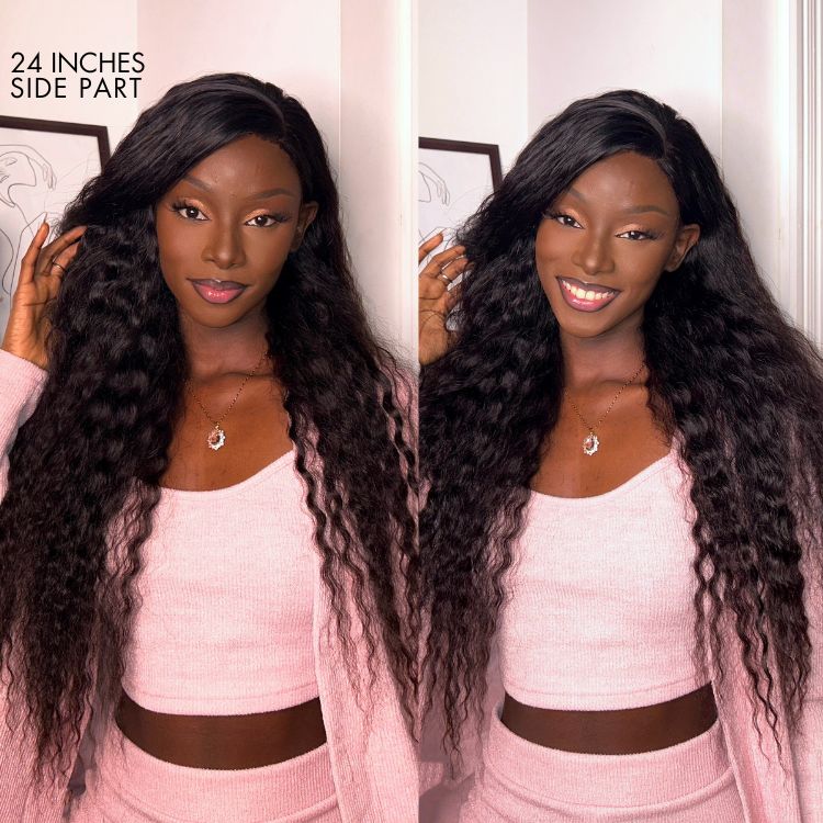 Boho-Chic | Flowy Bohemian Curly 5×5 Closure Lace Glueless Mid Part Long Wig 100% Human Hair