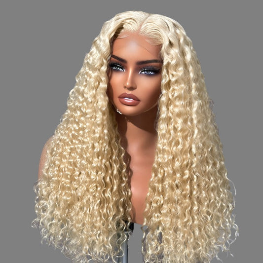 613 Blonde Water Wave Glueless 5x5 Closure Invisible HD Lace Wig 100% Human Hair