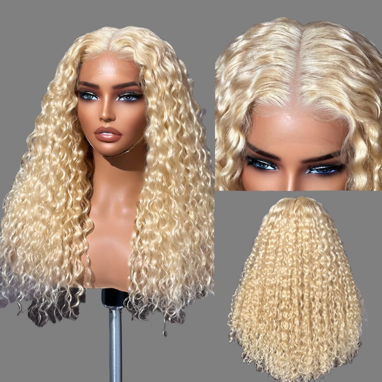 613 Blonde Water Wave Glueless 5x5 Closure Invisible HD Lace Wig 100% Human Hair