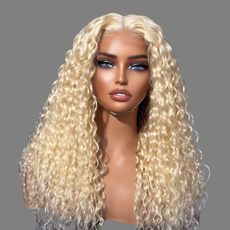 613 Blonde Water Wave Glueless 5x5 Closure Invisible HD Lace Wig 100% Human Hair