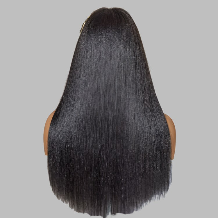 Breathable Cap Yaki Straight Ultra Natural Minimalist Undetectable Lace Long Wig with Bangs