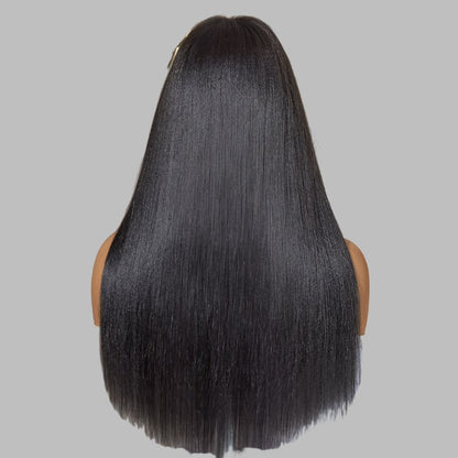 Breathable Cap Yaki Straight Ultra Natural Minimalist Undetectable Lace Long Wig with Bangs