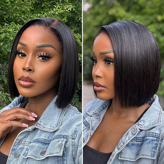 Wig Super Natural Hairline Silky Blunt Cut Bob Glueless 13x4 Frontal Lace Human Hair Short Wig Pre-Cut Lace