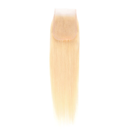 Brazilian 613 Color Blonde Straight 4x4 Lace Closure 100% unprocessed Human Hair Free Part Pre-Plucked With Baby Hair