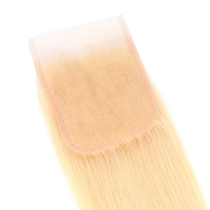Brazilian 613 Color Blonde Straight 4x4 Lace Closure 100% unprocessed Human Hair Free Part Pre-Plucked With Baby Hair