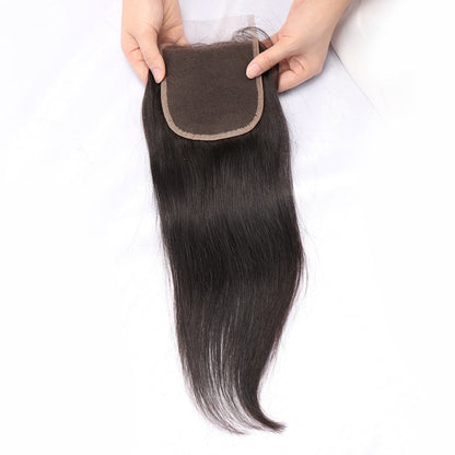 100% Unprocessed Human Hair Brazilian Lace Closure Straight Hair 4x4 Free Part Lace Closure Natural Black