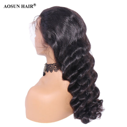 Aosun 13x4 Lace Frontal Wig Loose Wave Brazilian Human Hair Pre-Plucked Natural Hairline Front Lace Wigs