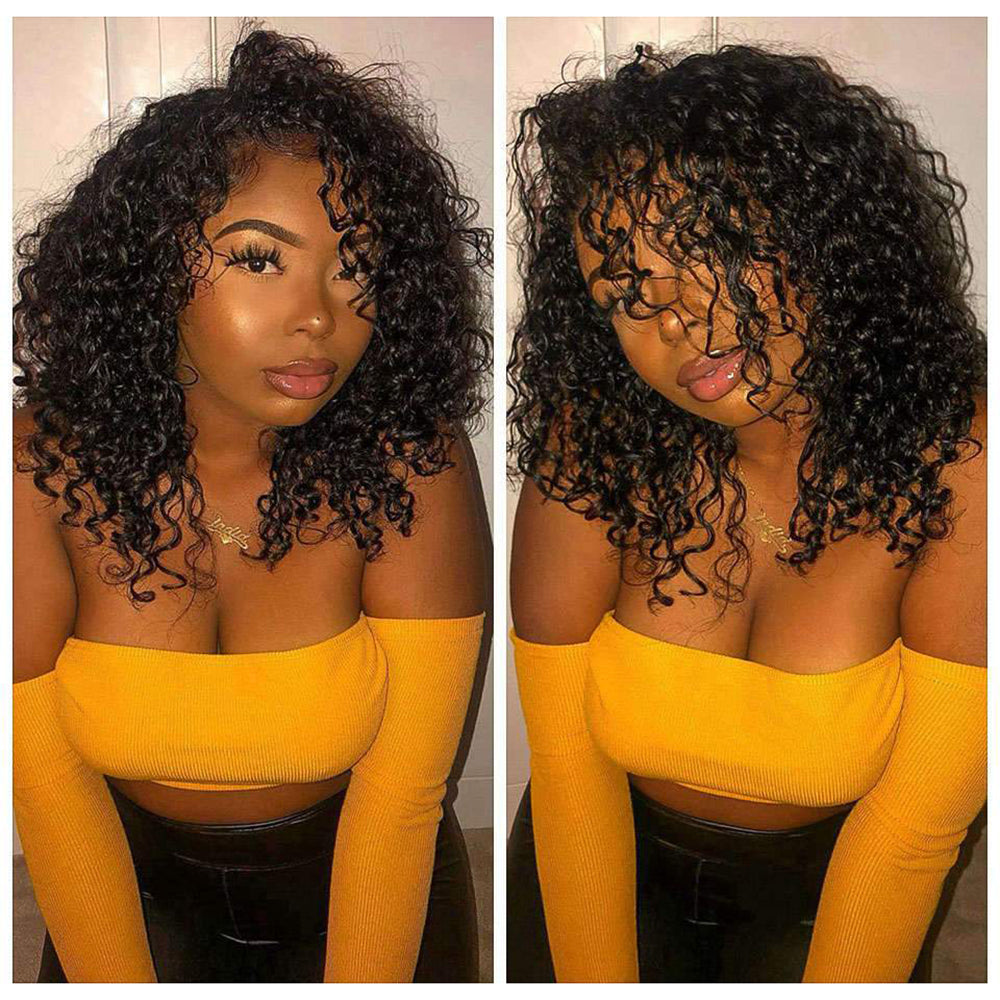 100% Unprocessed Peruvian Hair Kinky Curly 3 Bundles with 4x4 Closure Curly Weft Extensions Weaves Natural Black