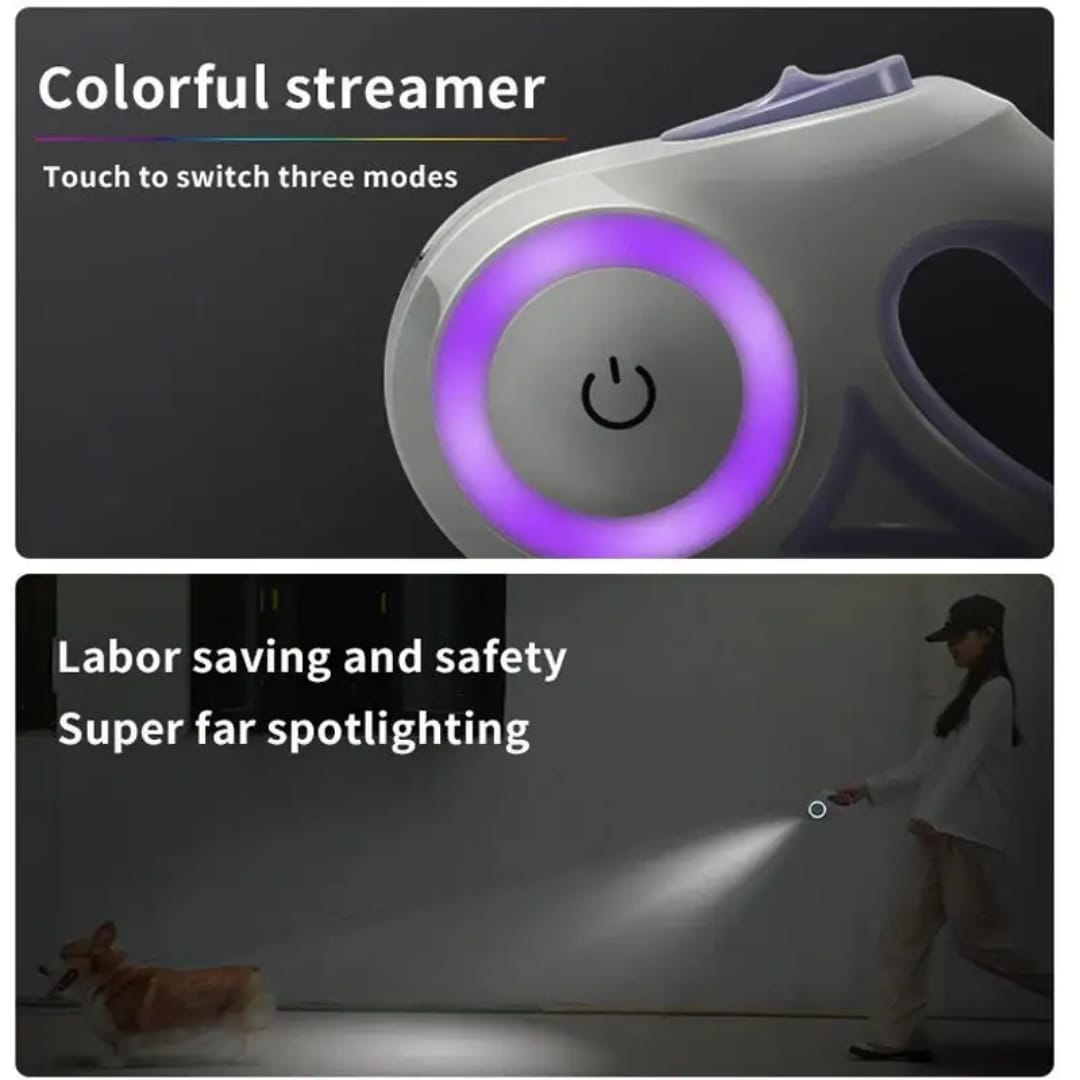 Luminous Retractable Dog Leash with LED Light – Tangle-Free & Anti-Slip
