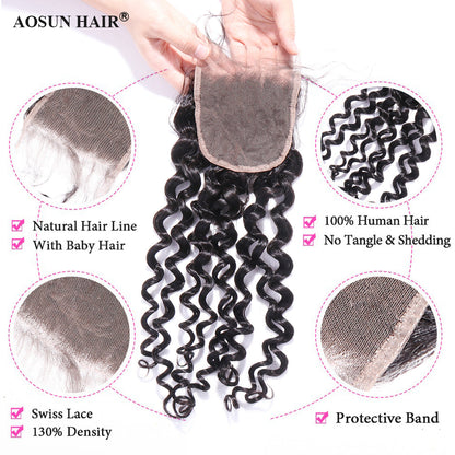 Aosun Hair Water Curly Bundles With Closure 100% Human Hair 3 Bundles Hair Free Shipping