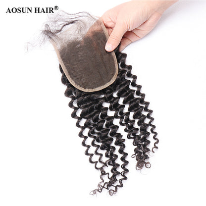 Brazilian Deep Curly Lace Closure 4*4 Free Part Human Hair Closure Free Shipping