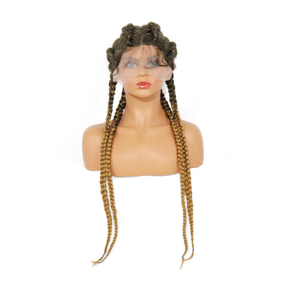 27# Synthetic Braided T4/27# Lace Wigs Natural Black and Grey/613 Color 28 Inch with Baby Hair for Fashion Black Women 4# Color